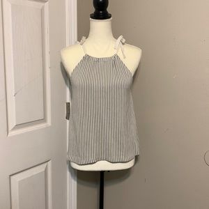 Madewell Gray/White Pinstripe Tie Shoulder Strap Top Size M